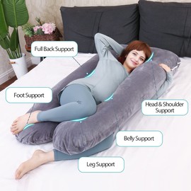 MOON PINE Pregnancy Pillow, U Shaped Full Body Pillow for Maternity Support, Sleeping Pillow with Cover for Pregnant Women (Grey)…