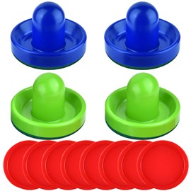 Coopay Air Hockey Pushers and Red Air Hockey Pucks, Goal Handles Paddles Replacement Accessories for Game Tables(4 Striker, 8 Puck Pack) (Blue and Green)