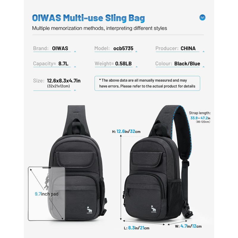 OIWAS Sling Bag for Men Women, Crossbody Bag Sling Backpack