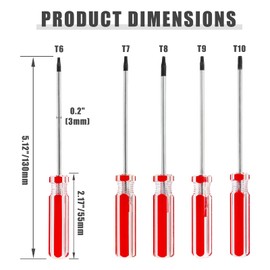 Rierdge Torx Screwdriver Set T6 T7 T8 T9 T10 Star Screwdriver with 3” Steel Shaft for Toys Small Appliances & Electronic Products Repair Or Maintenance, 5 Pcs