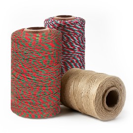 Merrimen Biodegradable Jute Christmas Wrapping Twine – 3 Rolls of Strong 3-Ply Natural Twine for Gift Wrapping, DIY Crafts, and Holiday Decorations – 500ft per Roll (Mixed)