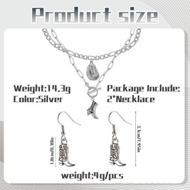 TUBAWD 4Pcs Set Cowboy Necklace, Cowgirl Necklace for Women Cowboy Boot Necklaces, Double Layered Collarbone Chain Necklaces,Trendy Personality Niche Fashion Alloy Pendant Necklaces (Silvery)