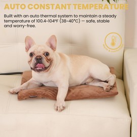 PetTemp Pet Heating Pad for Cats Dogs Indoor & Sheltered Outdoor Waterproof Heated Cat Bed Heated Dog Bed Chew Resistant Cord Constant Temperature Brown 20 x 16 Inch