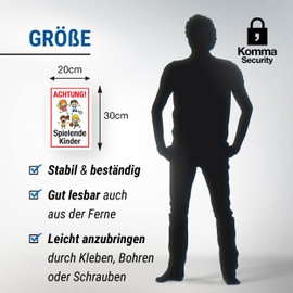 Komma Security Achtung Spielende Kinder Sign 20 x 30 cm Warning Sign Warning Sign Warning Sign Slow Driving Warning Note Play Street Playground - Caution Playing Children