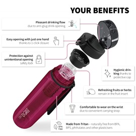 720°DGREE Children's Water Bottle, 500 ml "uberBottle" CrystalClear + Fruit Container, BPA-Free, Leak-Proof, for School, Sports, Fitness, Tritan Water Bottle: Slim, Lightweight, Shockproof, Reusable