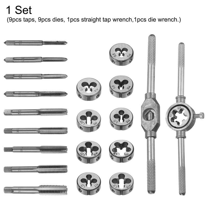 sourcing map 20pcs Metric Tap and Die Set M3-M12 Rethreading