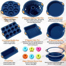 To encounter 31 Pieces Silicone Baking Pans Set, Nonstick Bakeware Sets, BPA Free Silicone Molds, with Metal Reinforced Frame More Strength, Navy Blue