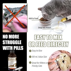 Tapeworm Dewormer for Cats & Kittens – Praziquantel Liquid 100 mL for Cats 6 Weeks & Older, Include 3 ml Dropper with Cap