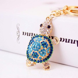 Grtdrm Cute Turtle Shape Crystal Rhinestone Sparkling Keychain Bag Pendant Handbag Charm for Women Girls(Blue)