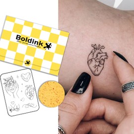 Boldink Semi-permanent tattoos, realistic fake tattoos, last 7-15 days, waterproof non-reflective temporary tattoo stickers, cruelty-free, uniquely designed exquisite packaging（Heart and love）