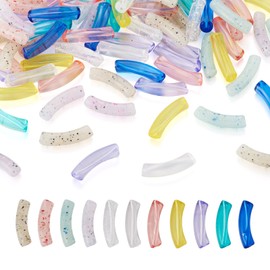 PandaHall 110 Pieces Acrylic Curved Tube Beads, Coarse Noodle Slide Beads, Long Curved Bamboo Beads for Bracelets, Bangles, Jewellery Making, Transparent, MACR-TA0001-22-YS-EU
