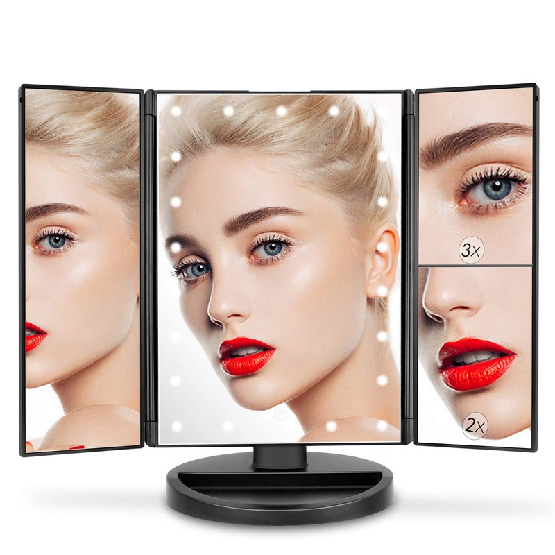 deweisn Tabletop Mount Trifold Lighted Vanity Mirror with 21 LED