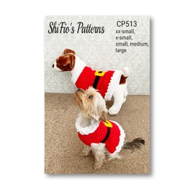 Mrs Claus Dog Coat Crochet Pattern, XX-Small to Large Sizes, Christmas Pet Sweater Design CP513