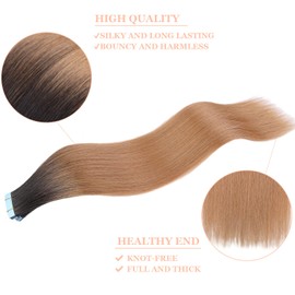 Mscat Tape in Hair Extensions 50% Remy Human Hair Mixed 22 Inch 20Pcs 50g/pack Ombre Brown Invisible Straight Hair Extensions Tape in(22Inch #RS827 Ombre Brown)