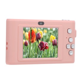 Compact Digital Camera 50MP Dual Lens Self Adaptive Anti Shaking 2.4 Inch Screen Portable Camera for Kids Students Vlog, Clear Photos, HD Videos with Digital Zoom, Easy (Pink)
