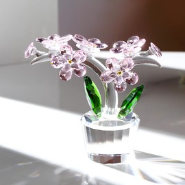 Arikyrist Crystal Forget Me Not Flowers Figurines Gifts for Women Pink Glass Flowers Collectible Ornaments for Home Romantic Presents for Her Wife on Wedding Valentine's Day