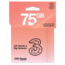 UK & Europe Travel SIM Card - 75GB 5G High Speed Data in UK, 12GB Roaming Data in 71 Countries, Unltd Calls & Texts in UK - Three (75GB (12GB Roaming Data))