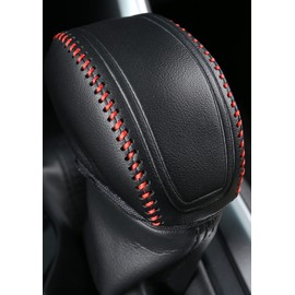 YAKANEY for RAV4 2019-2024 Gear Shift Knob Cover, Genuine Leather Interior Protective Gear Shift Trim for Toyota Highlander 2020-2024- Red Trim