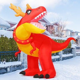COMIN 6 FT Christmas Inflatables Outdoor Decorations Blow Up Antlers Dinosaur Inflatable with Built-in LEDs for Christmas Indoor Outdoor Yard Lawn Garden Decorations