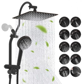 Hibbent cUPC Certified All Metal 10"Rainfall Showerhead Combo, High Pressure Shower Head with 10-Spray Mode Handheld, Innovative 4-way Diverter with Pause Mode, 71'' Hose and Holder, Oil Rubbed Bronze