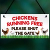 RED OCEAN Chickens Running Free Shut The Gate Hanging Plaque