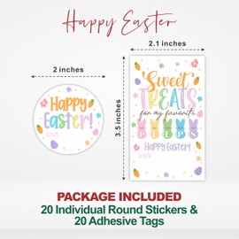 40 Pcs Easter Sticker Set - Sweet Treats for My Favorite Peeps - 20 Round Stickers & 20 Adhesive Tags for Easter Day Gift Wrapping, Candy Bag, Envelope Seals Party Favor & Supplies - E04