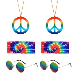 UILYNIU Pack of 6 Hippie Accessories Hippie Costume Women's Accessories Hippie Clothing Women's Accessories, 70s Clothing Women, Peace Chain, Hippie Glasses Carnival Fancy Dress