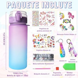 Kit de Manualidades DIY de Unicornio para Niña, Botella de Agua con Pegatinas de Diamantes, Diamond Painting para Niños, Regalo para Niñas de 6 7 8 9 10 Años Cumpleaños Navidad