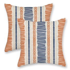 Burnt Orange Navy Blue Pillow Covers 18x18 Inch 2 Pcs Boho Polka Dots Stripe Decor Throw Pillows Fall Modern Geometric Outdoor Farmhouse Decoration Pillowcase Linen Cushion Cover for Couch Sofa