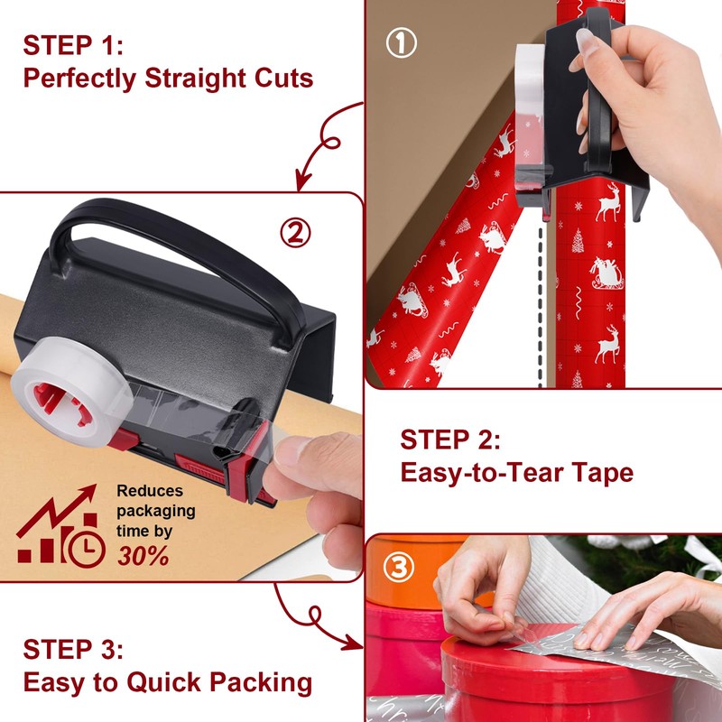 2-in-1 Wrapping Paper Cutter & Tape Dispenser, Gift Wrap Cutter