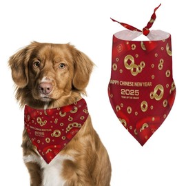 Year of The Snake 2025 Happy Chinese New Year 2025 Dog Bandanas Pets Kerchief Reversible Triangle Bibs Scarf Outfits Accessories for Small to Large Dogs Cats