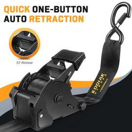 Retractable Ratchet Straps 2" x 10ft, 3,000lb Break Strength, Heavy Duty Easy Release Tie Down for Trucks, Trailers, Motorcycles, ATVs, Secure Cargo KODIAK STRAPS (2 Pack)