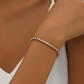 Dabovos Gold Bracelets for Women Dainty 18K Gold Plated Cubic Zirconia Bracelet Adjustable Baguette Tennis Bracelet Trendy Jewelry Gift