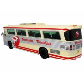 DCD Dina 323 G2 Olimpico Coach Bus Cream Silver with Red Stripes Diecast Toy Motorcoach From "Transportes Tamaulipas Reynosa"