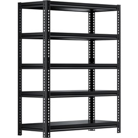POOUPHV 72" H Garage Shelving Heavy Duty Storage Shelves Loads 2000LBS,Adjustable 5 Tier Garage Storage Shelves Rack Shelf for Basement, Pantry, Warehouse, Kitchen, 72" H x 31.5" W x 15.7" D, Black