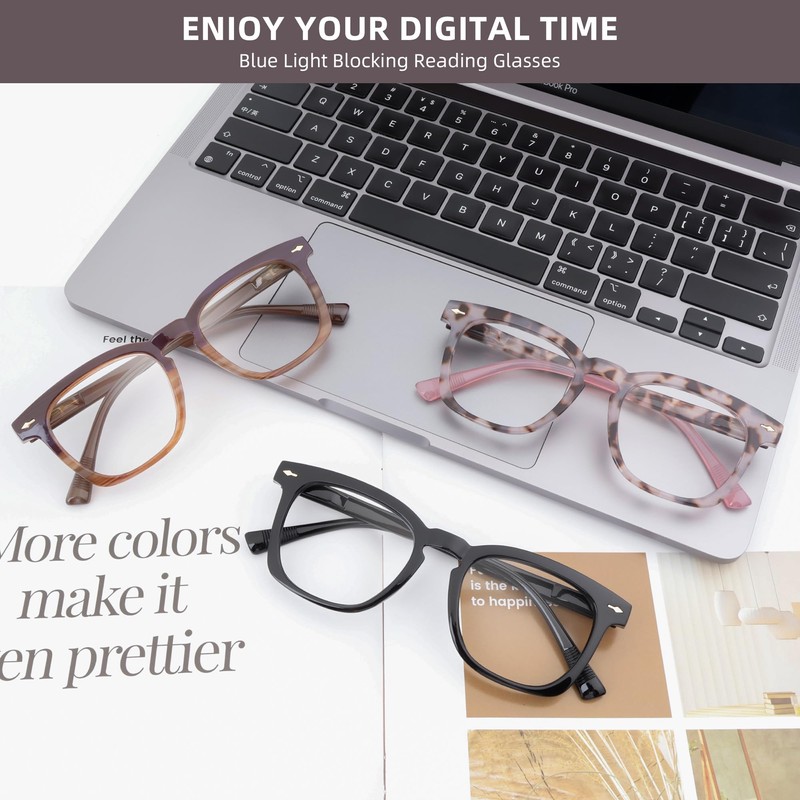 JM 3 Pack Reading Glasses for Women Men Blue Light