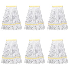 KeFanta 6 Pack Heavy Duty Commercial Mop Head Replacement,Wet Industrial Cotton Looped End String Mops Refill for Floor Cleaning,Yellow