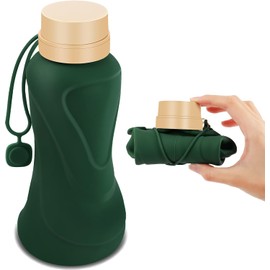 Collapsible Water Bottles,650ml,Leak Proof,Reuseable BPA Free Silicone Foldable Water Bottles,Durable Lightweight for Travel Gym Camping Hiking,Compact Size Portable Sports Water Bottle (Dark Green)