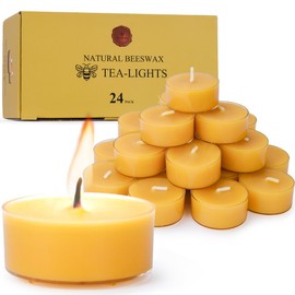 Natural Yellow Beeswax Tealight Candles - 24 pcs - Organic Candle Natural Scent Smokeless Clean Burning