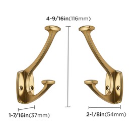 ZAUYX 2 Pack Champagne Brozne Hooks Decorative Heavy Duty Solid Large Coat Hooks for Towel Hanging Coats Robe Wall Mounted Towel Bags Door Back Bathroom Wall Hook.