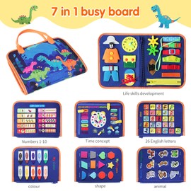 KAWITLO Busy Board-Montessori Toys for Toddlers,Sensory Toys for Girls,Learning Education Travel Toys for Toddlers,Activity Board Busy Book for Kids Birthday Gift (Blue)