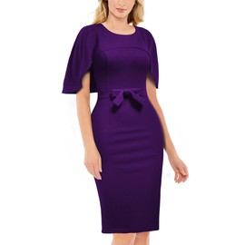 AISIZE Women's Elegant Batwing Cape with Bow Cocktail Party Dress Purple