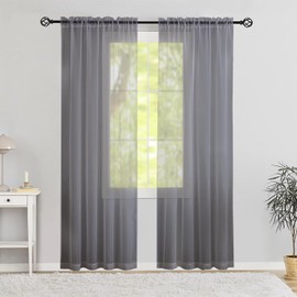 KarINSTALLi - Cortinas transparentes de gasa semi de 96 pulgadas de largo, 2 paneles de bolsillo para barra, tratamiento de ventana para sala de estar, recámara, comedor (gris, 42 pulgadas de ancho x