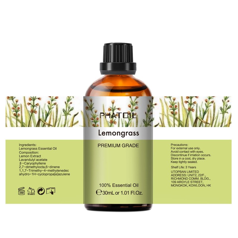 Lemongrass Essential Oil 1.01fl.oz/30ml, PHATOIL Lemongrass Oils Long Lasting Scents