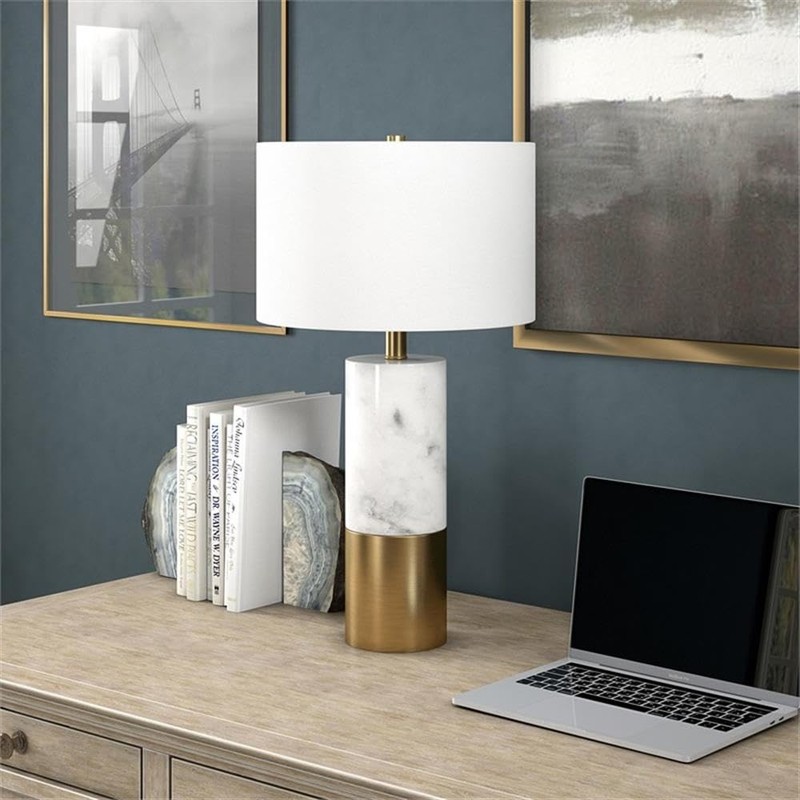 Henn&Hart 13" Marble/Brass Marble/Metal/Fabric Table Lamp