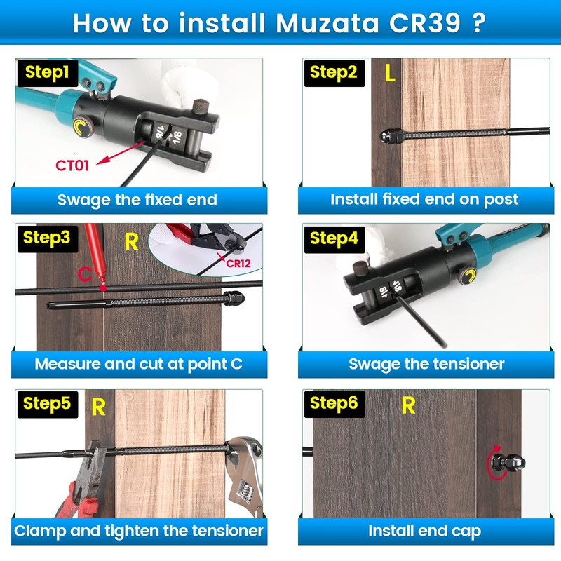 Muzata 20 Pack 1/8" Black Cable Railing Hardware Kit Hand