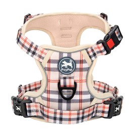PoyPet No Pull Dog Harness, Front Reflective Pet Vest for Dogs with Easy Control Handle and Back, Perfect for Daily Training, Walking, Running (Checked Beige, XS)
