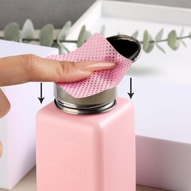 FSpronail Pump Bottle Dispenser 180ml Metal Push Down Pump Dispenser 200Pcs Lint Free Nail Wipes Alcohol Dispenser Eye Makeup Remover Pump Push Down Empty Bottle Nail Polish Remover Bottle