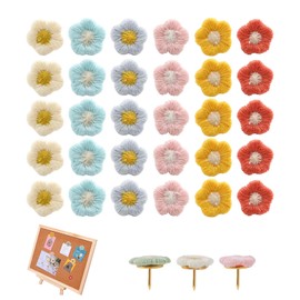 Flower Push Pins,30 Pcs Color Flower Tacks,Decorative Push Pins for Whiteboard, CorkBoard,Flower Thumb Tacks Bulletin Board Tacks Color Push Pin for Map Cork Board Photo Display Office Home(6 Colors)