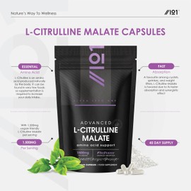L-Citrulline Malate 1500mg with BioPerine® - 90 Capsules (V) - High Strength Fermented Amino Acid Supplement - 45 Day Supply - by Alpha01